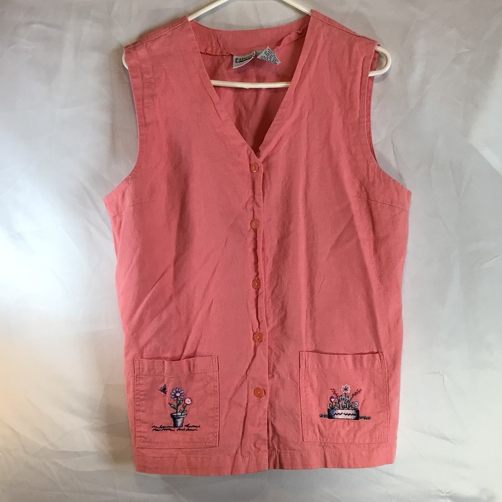 Capacity Size Medium Linen Cotton Embroidered Pocket Top Vest Cottagecore Boho